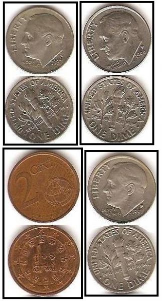 4 Moedas EUA e EURO de 0,01